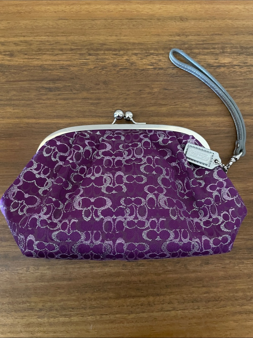 Vintage Coach Purple and Silver Monogram Clutch
